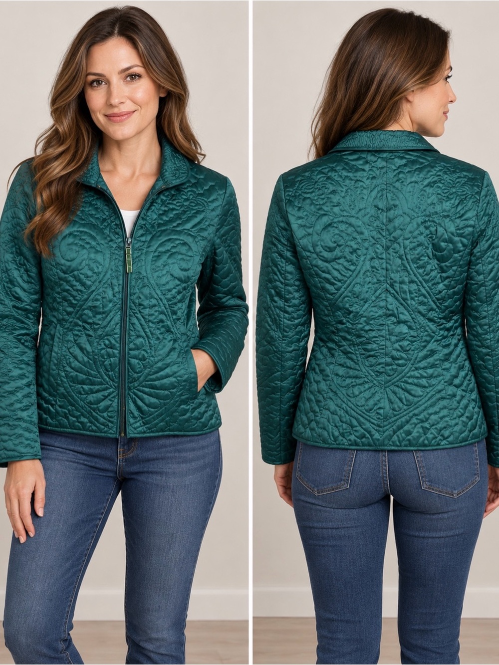 Quilted Zip-Front Jacket - Teal
